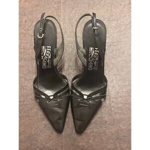 Salvatore Ferragamo Black Strappy Pointed-Toe Slingback Heels Made in Italy Sz 6